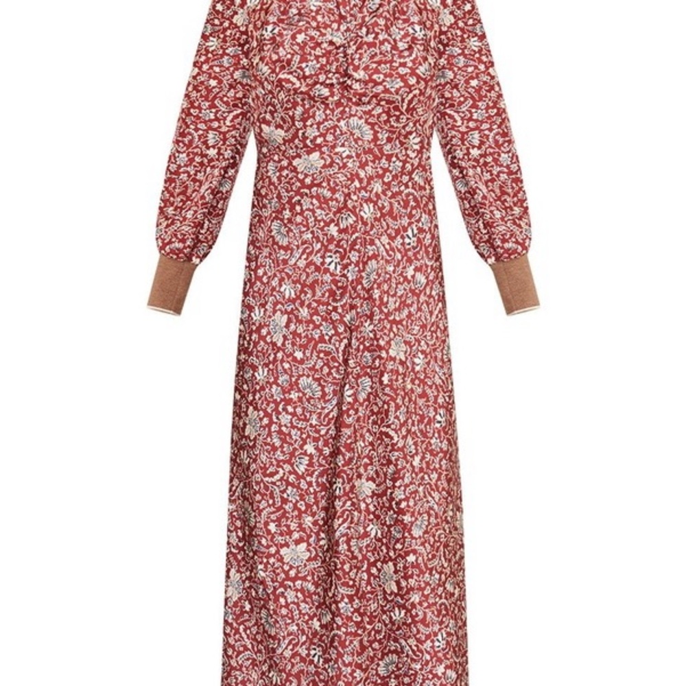 Veronica Beard Reema SZ 6 Women's Silk Vine Floral Midi Dress Cranberry NWT - Picture 4 of 4